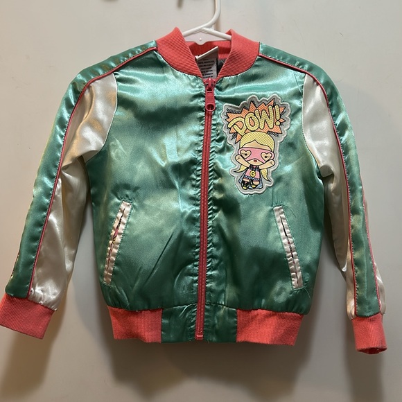 Harajuku Mini Colorful Kids Bomber Jacket with Cartoon Patch - Picture 1 of 13